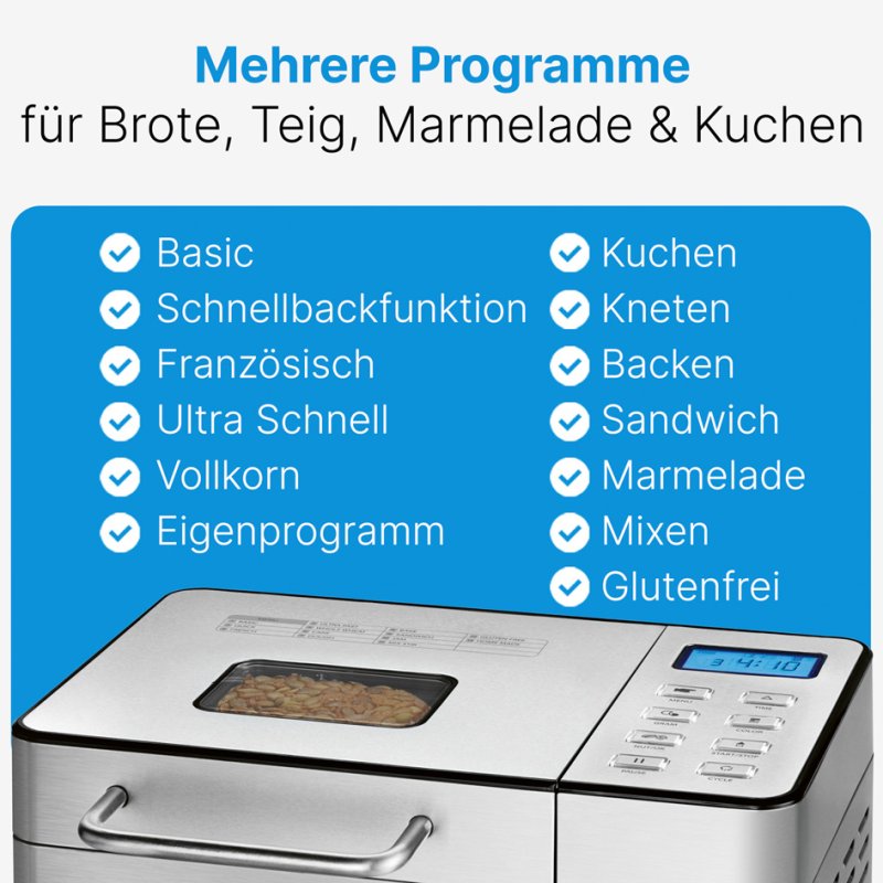 PROFI COOK bread maker PC-BBA 1282, 1.5 kg, stainless steel, 13 programmes